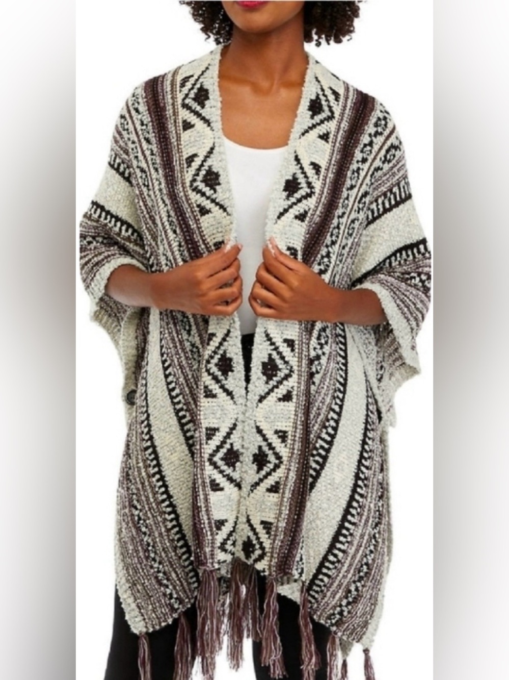 Wonderly Boho Aztec Knit Poncho Cardigan Sweater